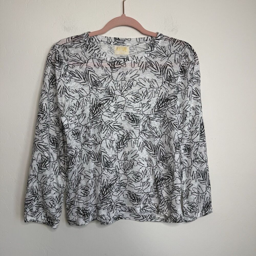 Nation Ltd Black & White Scribble 3/4 Sleeve Top Breathable Lightweight Artsy
